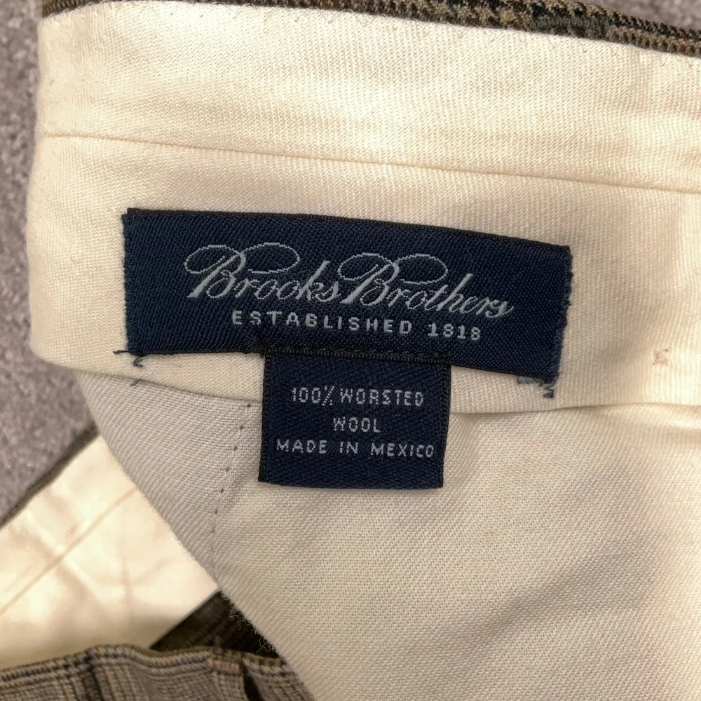 Brooks Brothers Mens‎ 38W 28L Brown Glen Plaid Career Trousers Worsted Wool